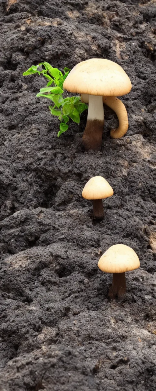 Image similar to real iphone photo of a mushroom growing in lava