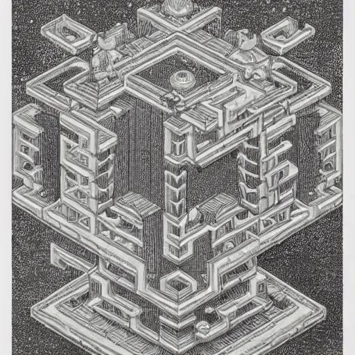 Prompt: crystal castle video game, lithography, by Maurits Escher