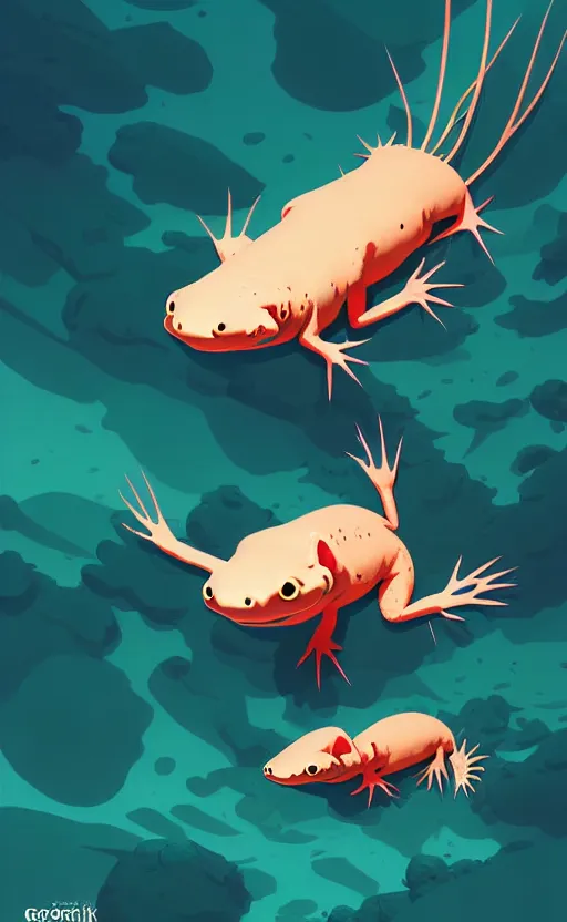 Image similar to axolotl, vector art, illustration, wide angle shot, by greg rutkowski