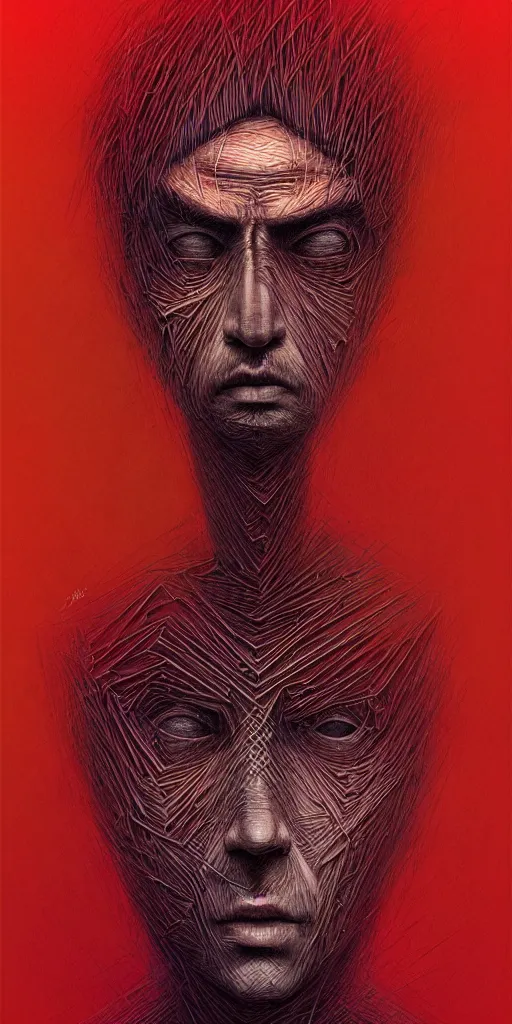 Image similar to portrait of a one man in the style of android jones and zdzislaw beksinski, 1 / 4 headshot.