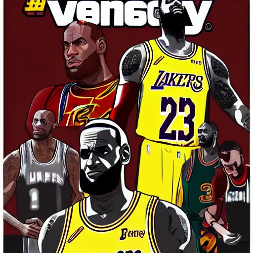 Prompt: Lebron James in GTA V, cover art by Stephen Bliss, artstation, no text