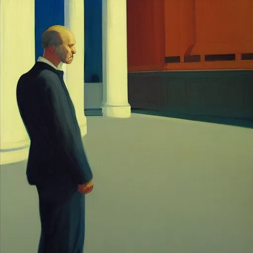 Prompt: portrait of a man standing in front of a tall building, by Edward Hopper and James Gilleard, highly detailed