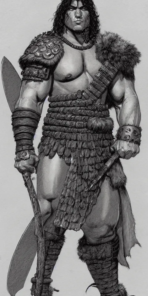 Image similar to a large young barbarian male warrior, d & d, fantasy, portrait, in travis charest style