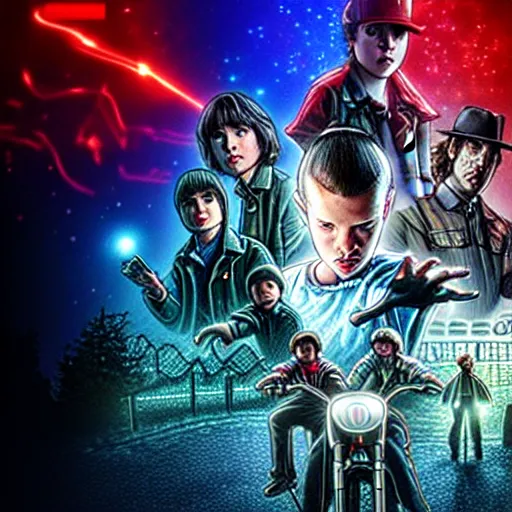 Prompt: futuristic stranger things, 8k ultra hd, hyper detailed