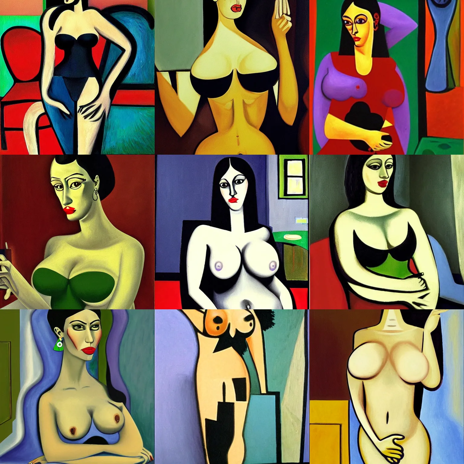 Prompt: painting of bella goth from the sims ( 2 0 0 0 ) by pablo picasso