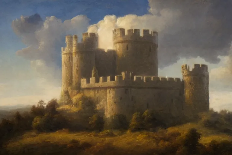 Prompt: Castle just made of clouds, celestial light, divine, in the style of Wylie Beckert