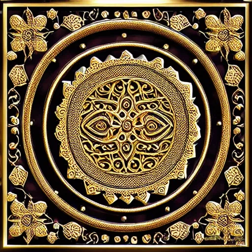 Image similar to gorgeous ornated bronze realistic detailed holy makkah wall decoration with filigree, islamic calligraphy