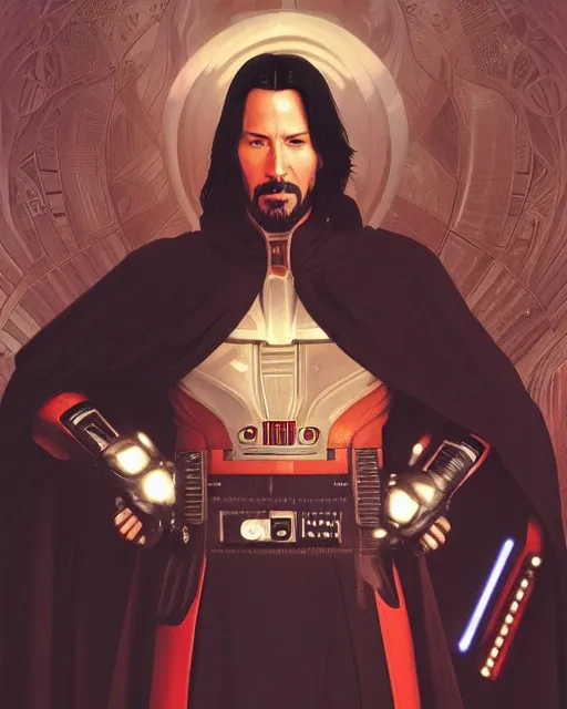 Image similar to 5 5 mm photo of keanu reeves as darth revan. magical atmosphere. art by artgerm, alphonse mucha and greg rutkowski. highly detailed 8 k. intricate. lifelike. soft light. nikon d 8 5 0.