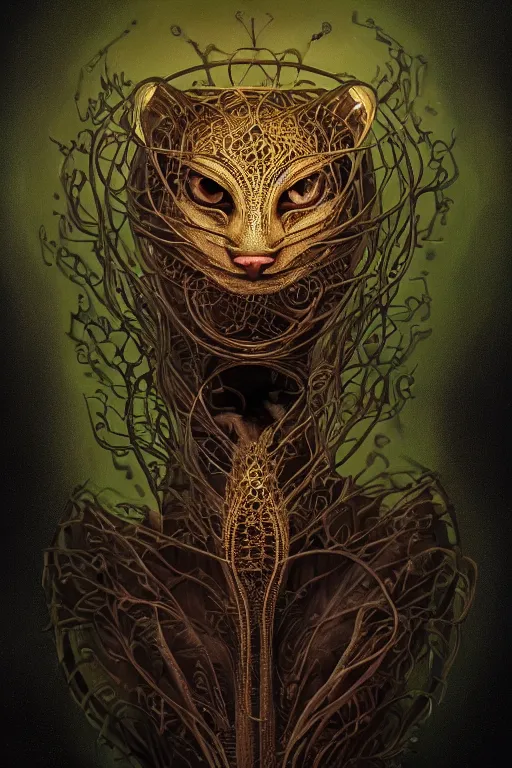 Prompt: portrait of a carnovorous plant with cat eyes, intricate, dystopian, extremely detailed, digital painting, sculpted in zbrush, artstation, concept art, smooth, sharp focus, illustration, chiaroscuro lighting, golden ratio, rule of thirds, fibonacci, incredible art by Stanley Artgerm Lau and Greg Rutkowski, composition by mike mignola and Simon Stalenhag,