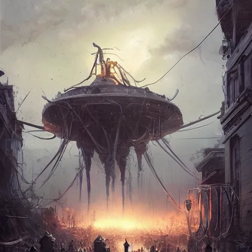 Prompt: war of the worlds , highly detailed, illustration, fantasy art, in the style of greg rutkowski, epic, fantasy, intricate, hyper detailed, artstation, concept art, smooth, sharp focus, ray tracing