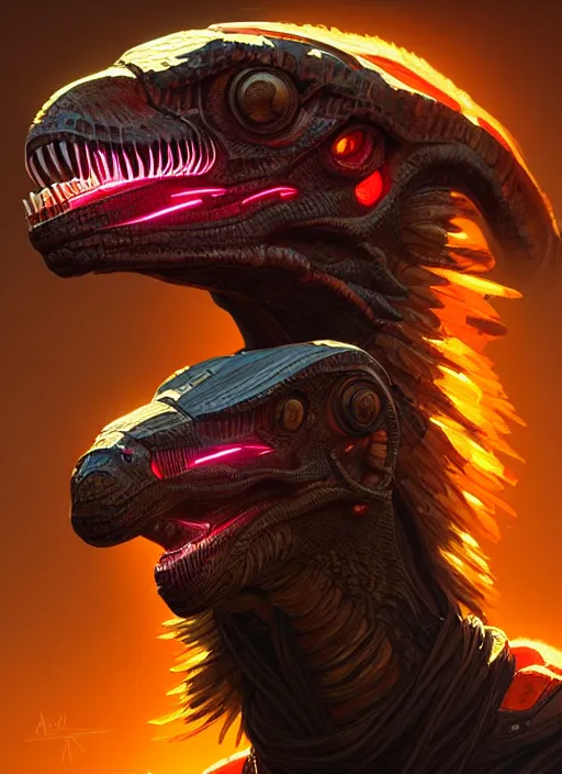 Prompt: portrait of apex legends, velociraptor head, intricate, elegant, glowing lights, highly detailed, digital painting, artstation, glamor pose, concept art, smooth, sharp focus, illustration, art by artgerm and greg rutkowski, artey freytag