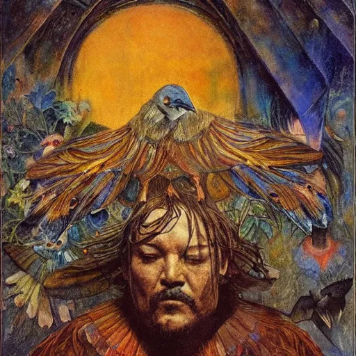 Prompt: war between the crow crown and the house of moths, by Annie Swynnerton and Diego Rivera, symbolist, dramatic lighting, elaborate geometric ornament, god rays, rich colors,smooth, sharp focus, extremely detailed