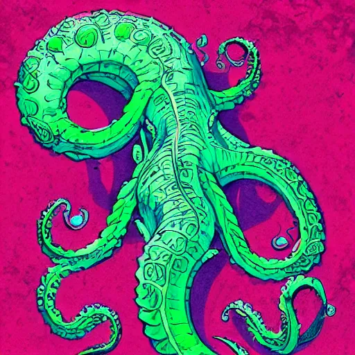 Image similar to kraken arm rising out of the ocean,, trending on artstation, colorful, intricate,