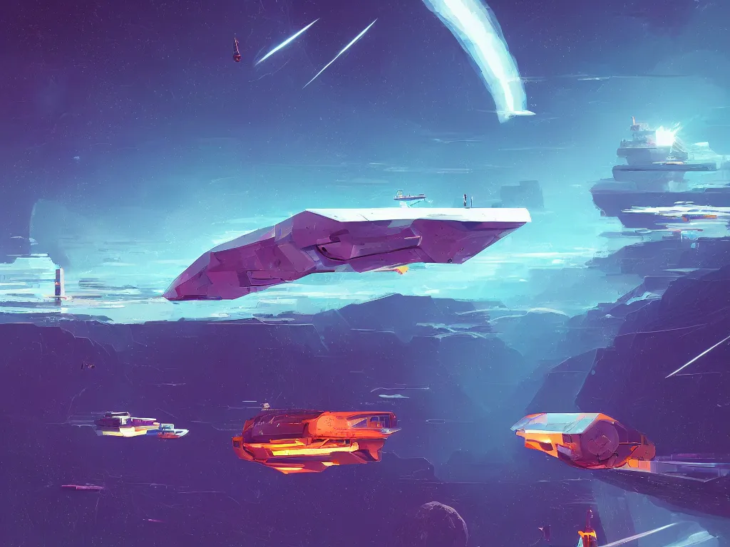 Image similar to minimalist floating asteroid mining colony by alena aenami, petros afshar