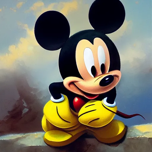 Prompt: mickey mouse by elena vizerskaya and ivan aivazovsky, perfectly detailed, artstation, sharp focus, highly detailed, studio photography, impresion de giclee arte abstracto, award winning