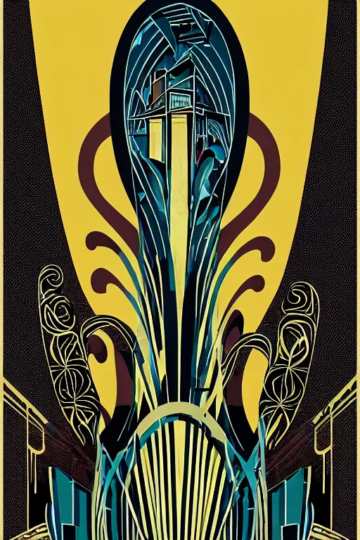 Image similar to Alternative reality in the style of Art Deco and Nouveau