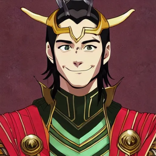 Image similar to High quality anime portrait of Loki