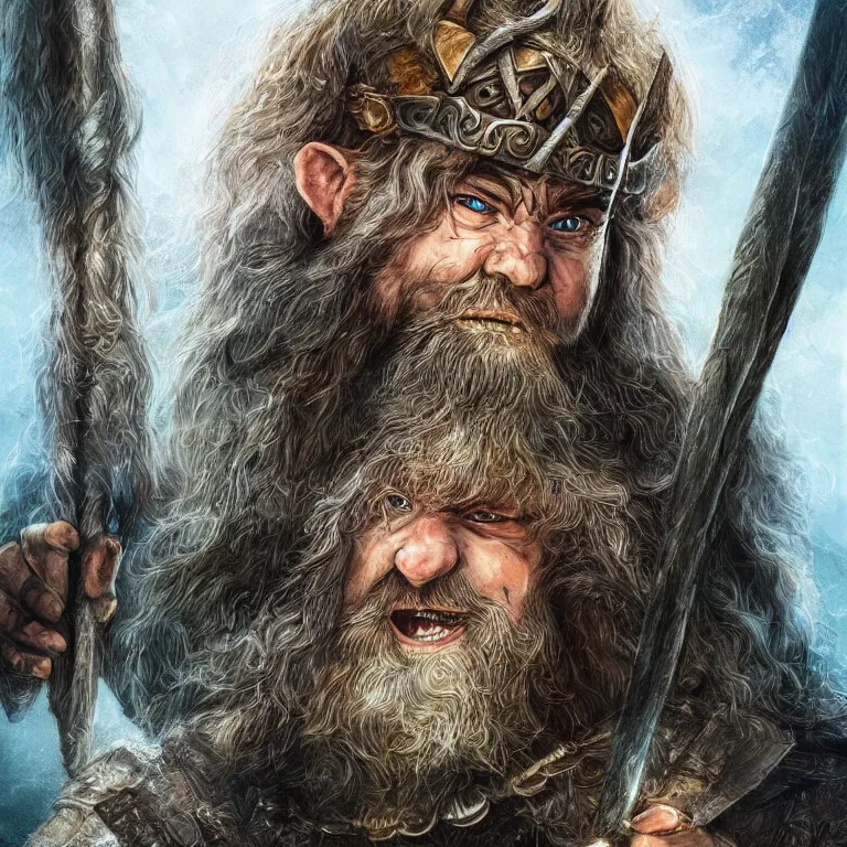 Image similar to dwarf warrior in mountains, lord of the rings style, poster, character portrait, portrait, close up, concept art, intricate details, highly detailed, full body, 8 k