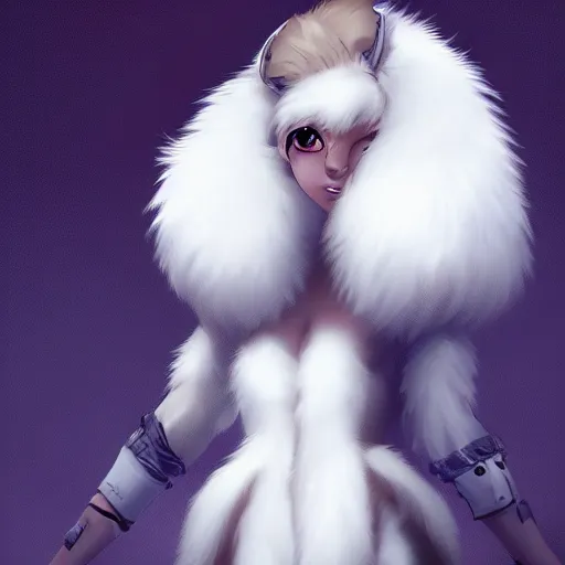 Image similar to cute furry girl with four arms, big fluffy ears, white fur and dark skin, dramatic lighting, cinematic, artstation, anime style