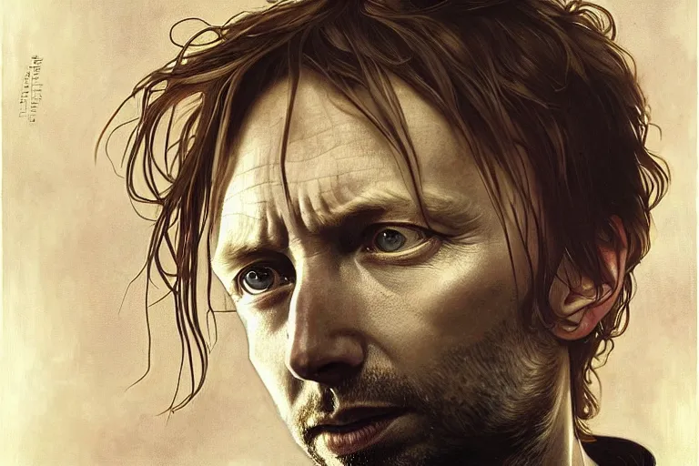 Prompt: hyper realistic portrait of thom yorke thom thom thom thom, by lee bermejo, alphonse mucha and greg rutkowski