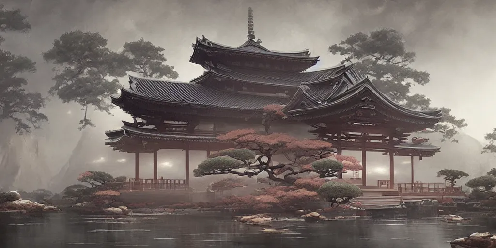 Image similar to japanese temple, a fantasy digital painting by greg rutkowski