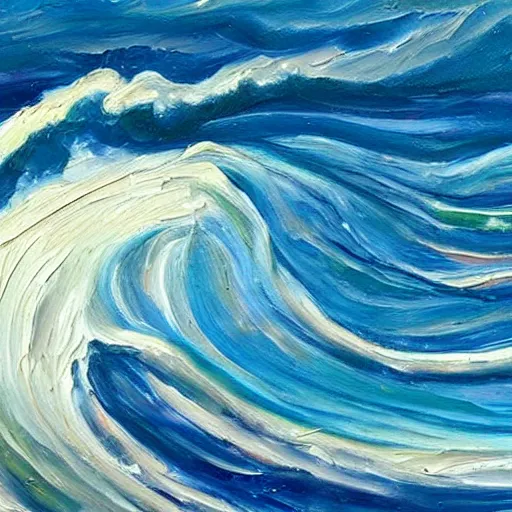 Image similar to an impasto oil painting of a barreling wave