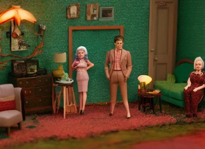 Image similar to Still frame from scene from the retro Twin Peaks made by doll miniatures diorama, directed by Nobuhiko Obayashi