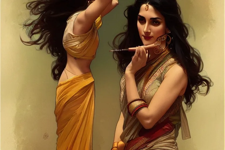 Image similar to sensual pale beautiful indian doctor in jeans, art deco portrait, elegant, intricate, digital painting, artstation, concept art, smooth, sharp focus, illustration, art by artgerm and greg rutkowski and alphonse mucha