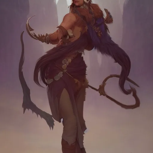 Image similar to Cute Tiefling Druid with tiefling tail D&D, fantasy, full body portrait, highly detailed, digital painting, artstation, concept art, sharp focus, illustration, by greg rutkowski and alphonse mucha