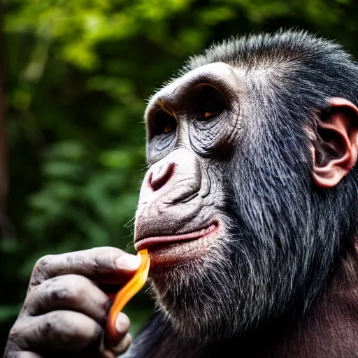 Image similar to Ape smoking blunt, EOS-1D, f/1.4, ISO 200, 1/160s, 8K, RAW, unedited, symmetrical balance, in-frame