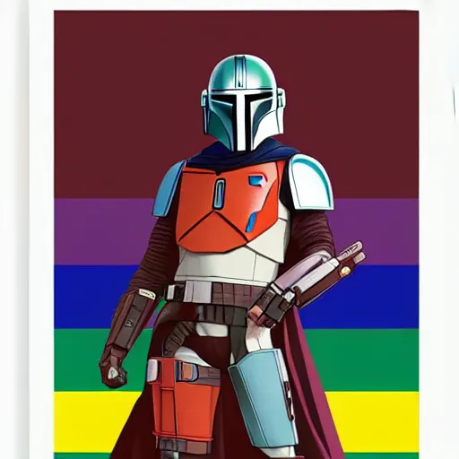 Image similar to the mandalorian wearing a pride flag cape by ilya kuvshinov katsuhiro otomo