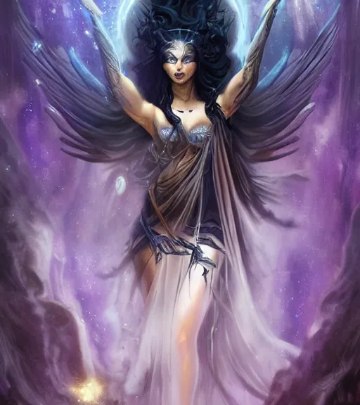 Image similar to godess of the night nyx in her primordial form, high quality, mystical