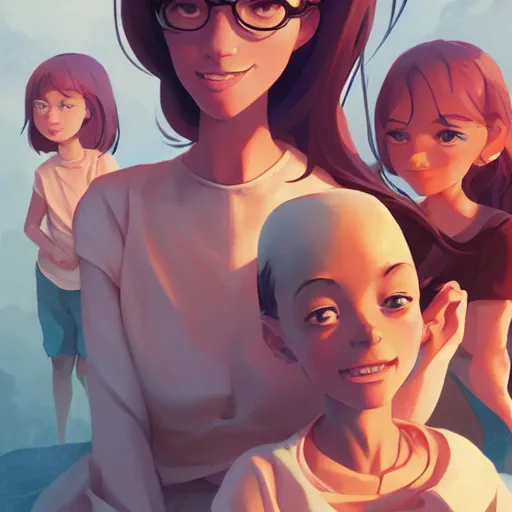 Image similar to a mother with her five daughters, beautiful faces, behance hd by jesper ejsing, by rhads, makoto shinkai and lois van baarle, ilya kuvshinov, rossdraws global illumination