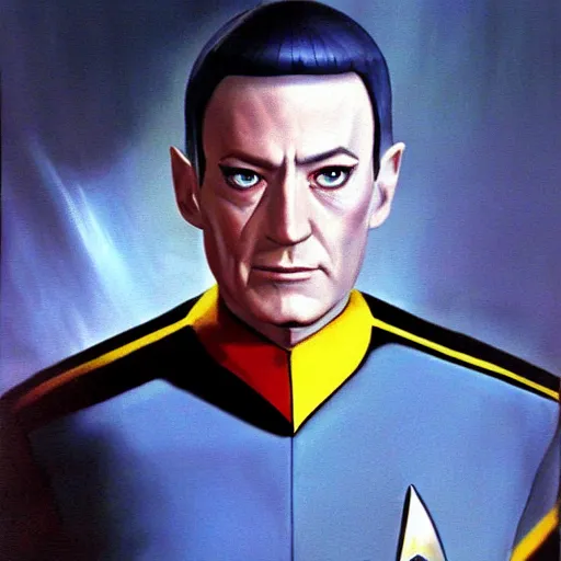 Prompt: commander data from star trek the next generation. realistic concept art painting,