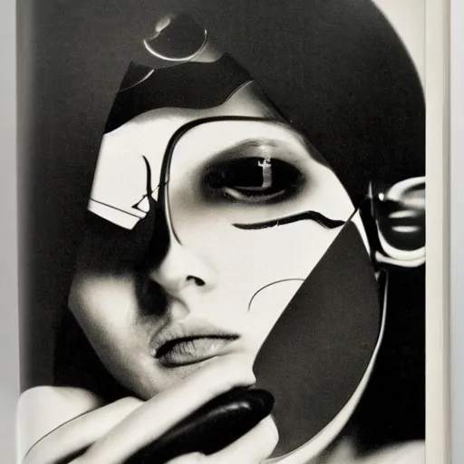 Prompt: A Japanese-French cyborg, portrait, Taschen, by David Bailey