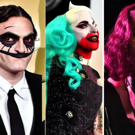 Image similar to mimmo rottela as skinny joaquin phoenix joker and lady gaga as harley queen