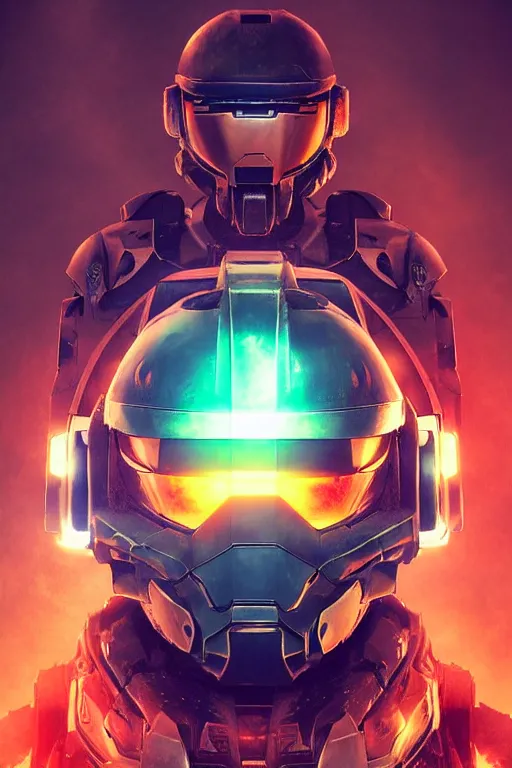 Image similar to robot ninja mask helmet halo master chief radiating a glowing aura global illumination ray tracing hdr fanart arstation by ian pesty and katarzyna da „ bek - chmiel