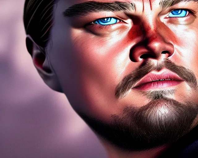 Prompt: wide shot detailed portrait of leonardo dicaprio in don't look up, octane render, redshift, smooth, illustration, fairy lighting, clouds in the background, hyperrealistic, by dmitry prozorov, loish, and wlop, trending on artstation, hyperdetailed, hyperrealism