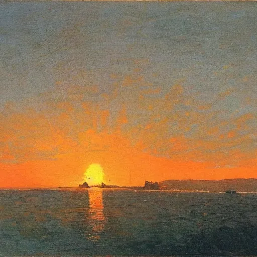 Image similar to a beautiful sunet over the san francisco bay area, by winslow homer