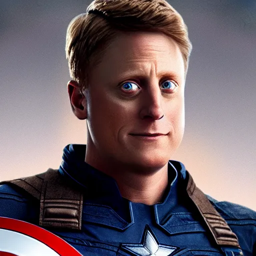 Image similar to if Alan Tudyk was captain America, cinematic, epic, cool, photo realistic, 4k, high detail