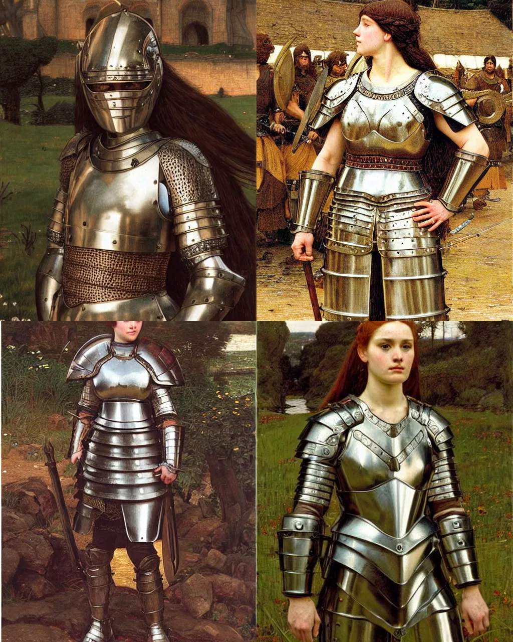 Prompt: a big female medieval warrior wearing a heavy breastplate armor, english style, ultrarealistic, hyperdetailed, smooth, reflections, soft lighting, sharp focus, intricate, by john willian waterhouse
