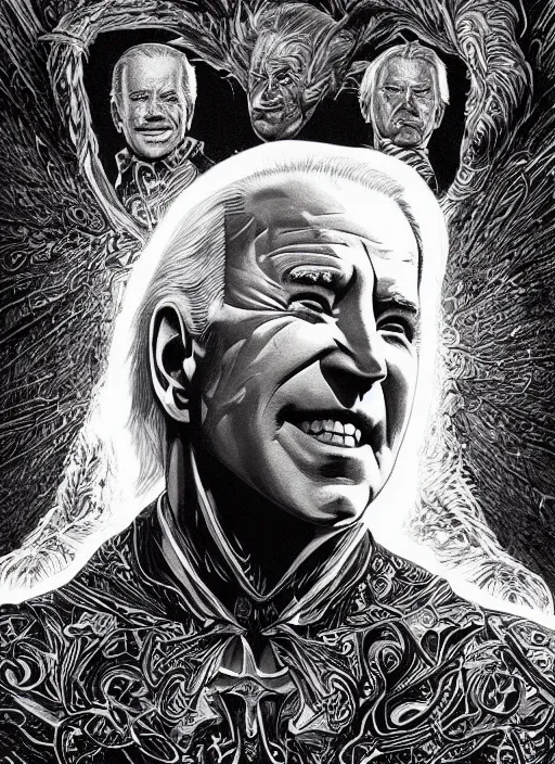 Prompt: joe biden's angelic true form revealed, fantasy, heroic, high details, intricate details, by vincent di fate, artgerm julie bell beeple, 1 9 8 0 s, inking, vintage 8 0 s print, screen print