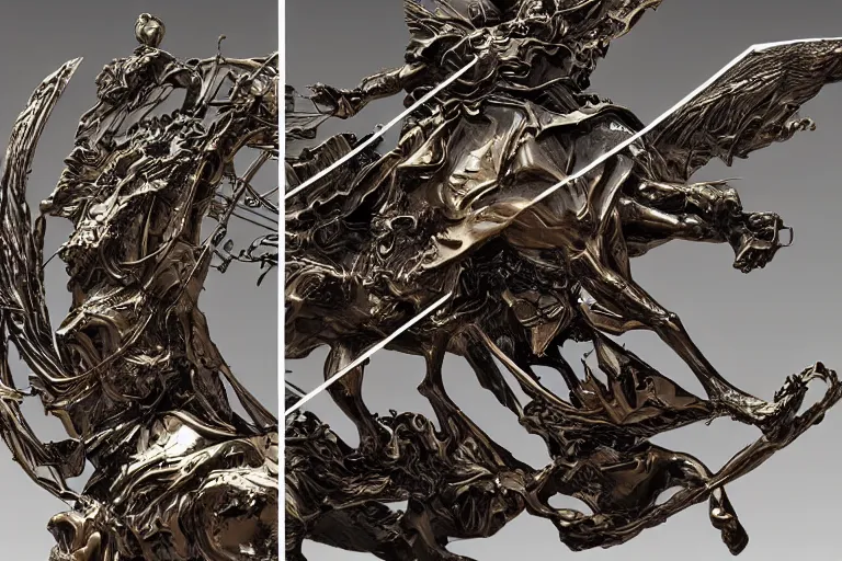 Prompt: sagittarius astrological sign sculpture in bronze by stanisław szukalski and wadim kashin, highly detailed, 3 d, star chart overlay