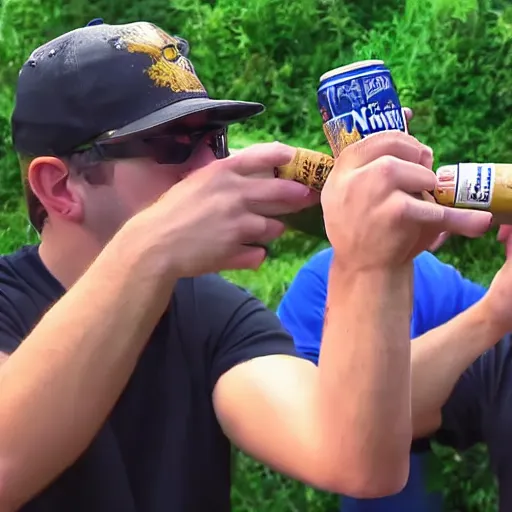 Image similar to nelk boys shotgunning a beer in real life, 8 k, 4 k uhd, realistic, hyper realistic, super detailed, very detailed, detailed