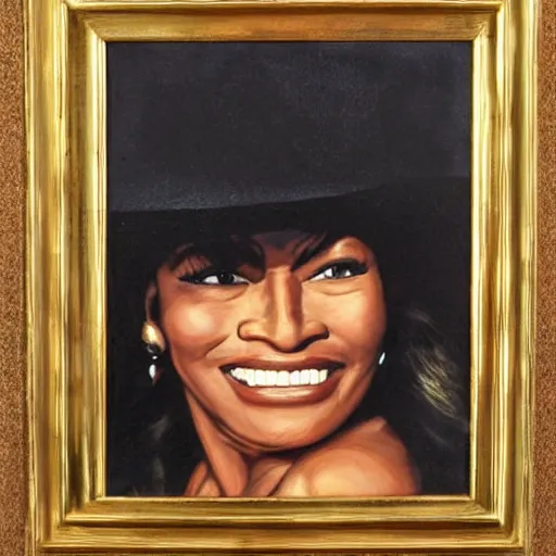 Image similar to a portrait of john wayne and tina turner daughter, she is smiling, highly realistic