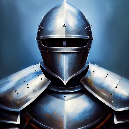 Image similar to beautiful oil portrait painting of blue alwyte armor, medieval armor, knight, natural light, outside. artstation, concept art, smooth, sharp focus, illustration, by bartek fedyczak, erak note, tooth wu, neil richards, kan liu, siwoo kim, jisu choe