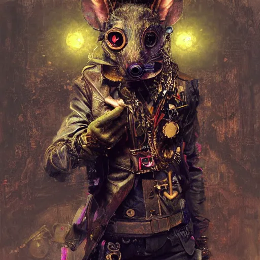 Image similar to steampunk rat, acid, 303, psychedelic, by ruan jia