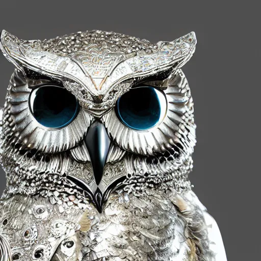 Prompt: warrior wearing jewel encrusted metal owl armour, highly detailed, 4k, HDR, smooth, sharp focus, hyper realistic, high resolution