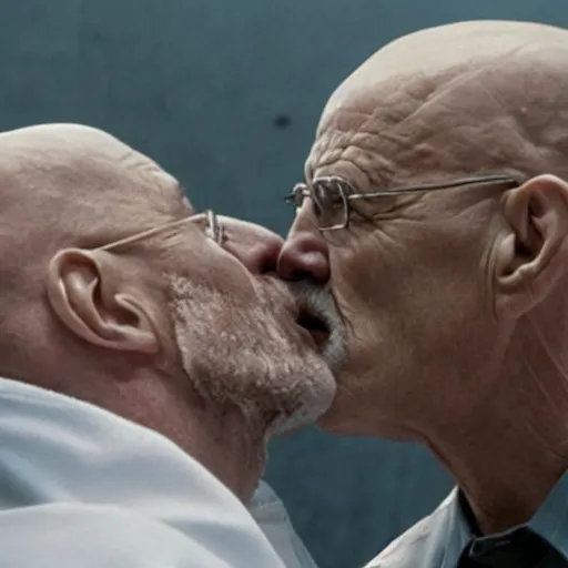 Image similar to Walter White kissing Mike Ehrmantraut