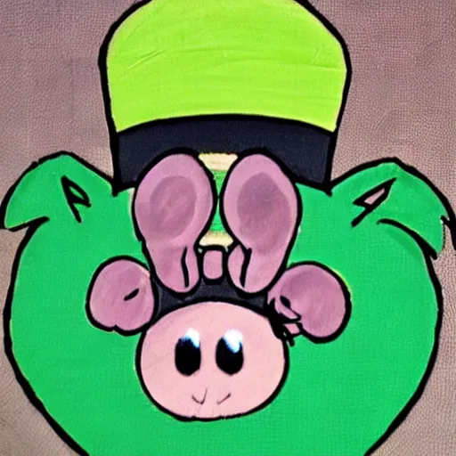 Image similar to green pig wearing a tophat